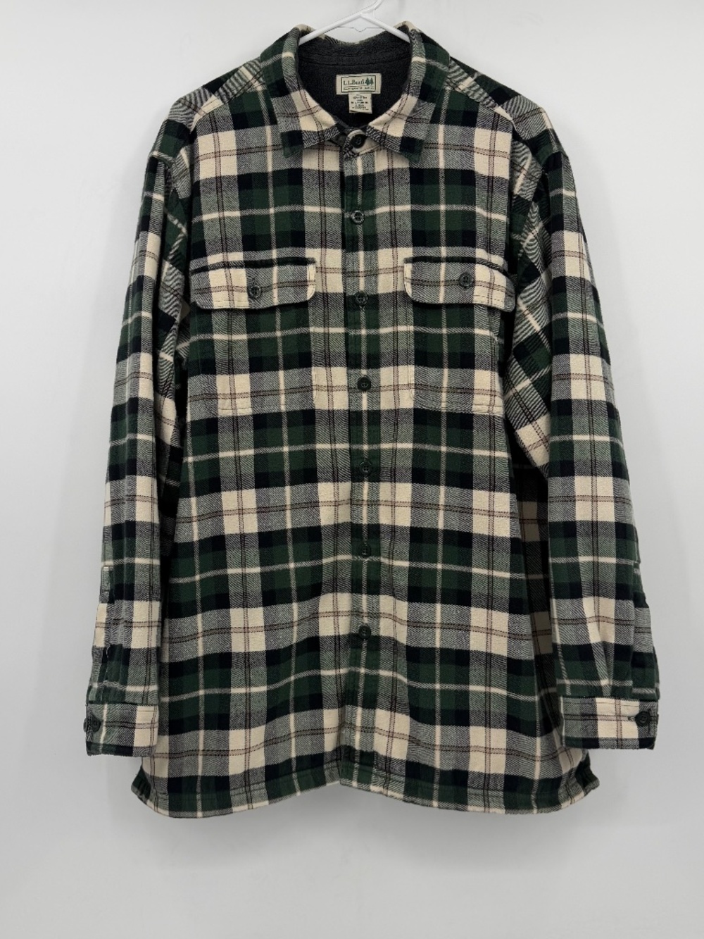 LL Bean Shirt Men Large Fleece Lined Flannel Shaket Outdoor Plaid Cabincore
